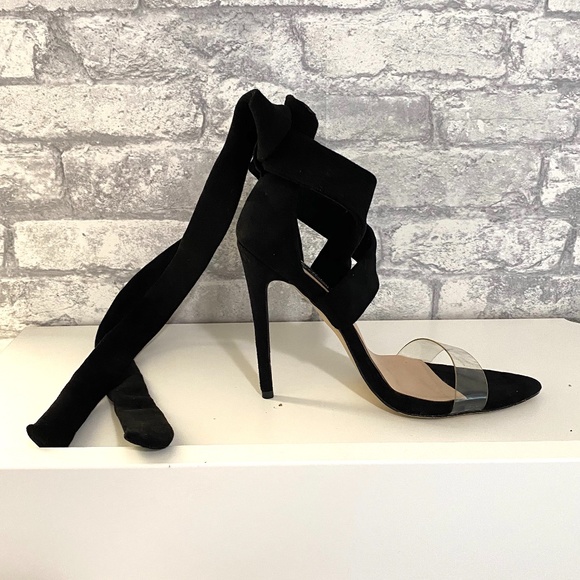 Black Velvet Ankle Wrap Heel - Picture 2 of 2